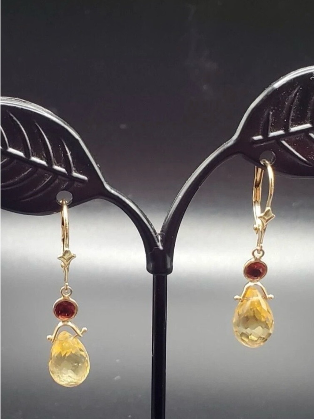 Beautiful 14k Gold Citrine & Ruby/Garnet Dangle Earrings Zimmer Brothers
